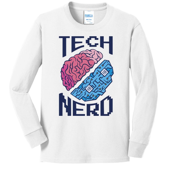 Tech Nerd Brain Kids Long Sleeve Shirt