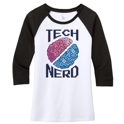 Tech Nerd Brain Women's Tri-Blend 3/4-Sleeve Raglan Shirt