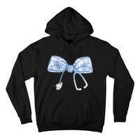 Toile Nurse Bow Blue Coquette Nurse Stethoscope Bow Hoodie