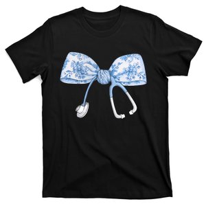 Toile Nurse Bow Blue Coquette Nurse Stethoscope Bow T-Shirt