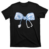 Toile Nurse Bow Blue Coquette Nurse Stethoscope Bow T-Shirt