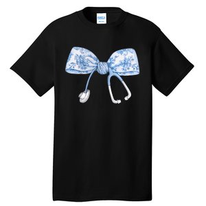 Toile Nurse Bow Blue Coquette Nurse Stethoscope Bow Tall T-Shirt