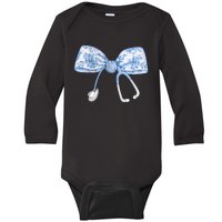 Toile Nurse Bow Blue Coquette Nurse Stethoscope Bow Baby Long Sleeve Bodysuit