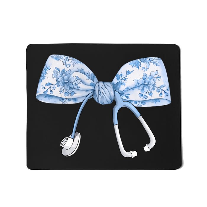 Toile Nurse Bow Blue Coquette Nurse Stethoscope Bow Mousepad