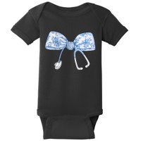 Toile Nurse Bow Blue Coquette Nurse Stethoscope Bow Baby Bodysuit