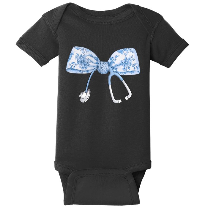 Toile Nurse Bow Blue Coquette Nurse Stethoscope Bow Baby Bodysuit