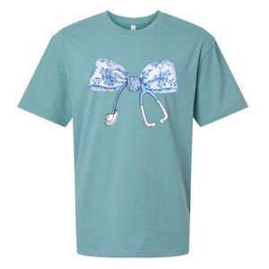 Toile Nurse Bow Blue Coquette Nurse Stethoscope Bow Sueded Cloud Jersey T-Shirt