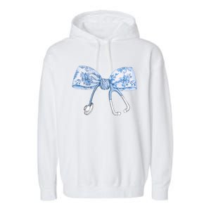 Toile Nurse Bow Blue Coquette Nurse Stethoscope Bow Garment-Dyed Fleece Hoodie