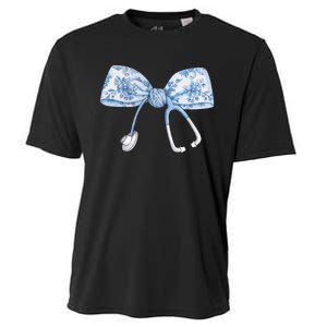 Toile Nurse Bow Blue Coquette Nurse Stethoscope Bow Cooling Performance Crew T-Shirt