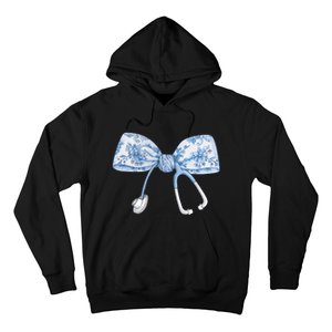 Toile Nurse Bow Blue Coquette Nurse Stethoscope Bow Hoodie