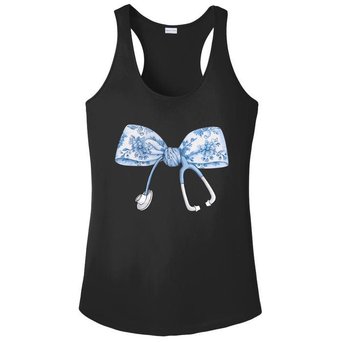 Toile Nurse Bow Blue Coquette Nurse Stethoscope Bow Ladies PosiCharge Competitor Racerback Tank