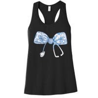 Toile Nurse Bow Blue Coquette Nurse Stethoscope Bow Women's Racerback Tank