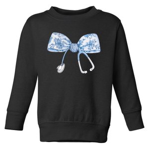 Toile Nurse Bow Blue Coquette Nurse Stethoscope Bow Toddler Sweatshirt