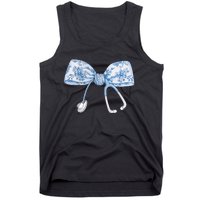 Toile Nurse Bow Blue Coquette Nurse Stethoscope Bow Tank Top