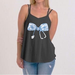 Toile Nurse Bow Blue Coquette Nurse Stethoscope Bow Women's Strappy Tank