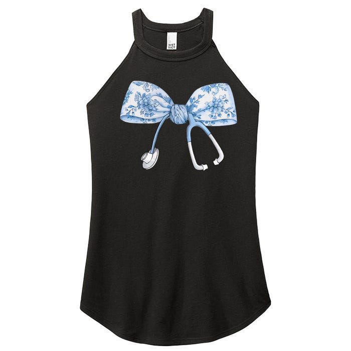 Toile Nurse Bow Blue Coquette Nurse Stethoscope Bow Women's Perfect Tri Rocker Tank