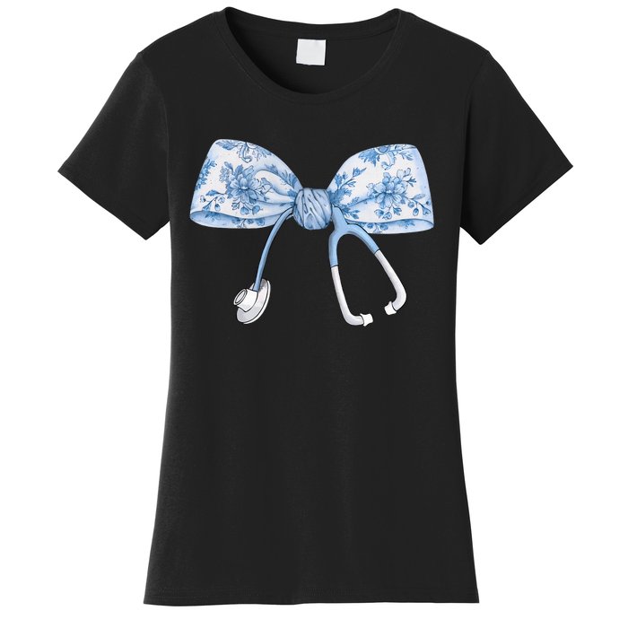 Toile Nurse Bow Blue Coquette Nurse Stethoscope Bow Women's T-Shirt