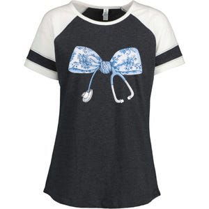 Toile Nurse Bow Blue Coquette Nurse Stethoscope Bow Enza Ladies Jersey Colorblock Tee