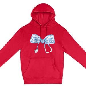 Toile Nurse Bow Blue Coquette Nurse Stethoscope Bow Premium Pullover Hoodie