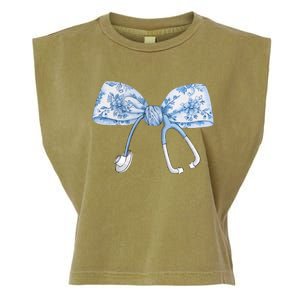 Toile Nurse Bow Blue Coquette Nurse Stethoscope Bow Garment-Dyed Women's Muscle Tee