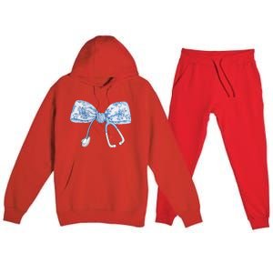 Toile Nurse Bow Blue Coquette Nurse Stethoscope Bow Premium Hooded Sweatsuit Set