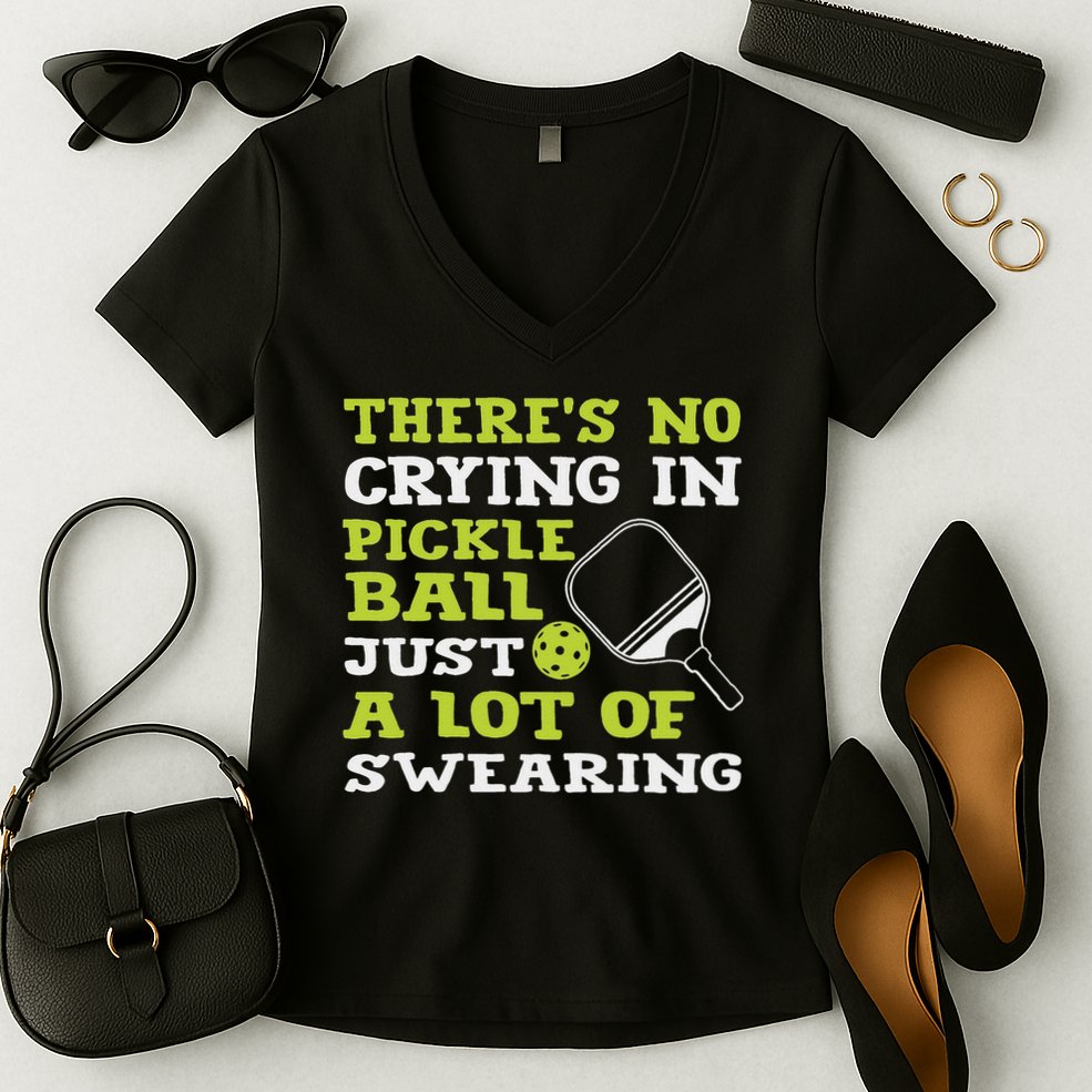 There's No Crying In Pickleball Just A Lot Of Swearing Women's V-Neck T-Shirt