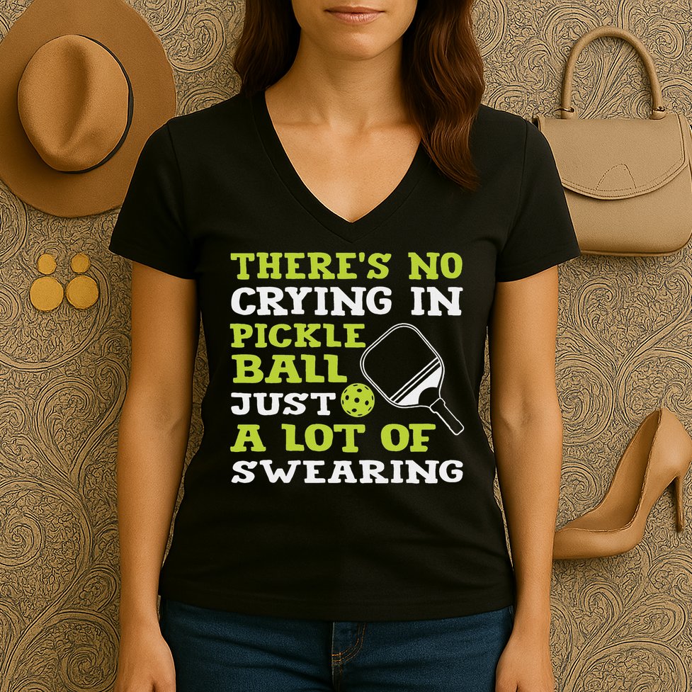 There's No Crying In Pickleball Just A Lot Of Swearing Women's V-Neck T-Shirt