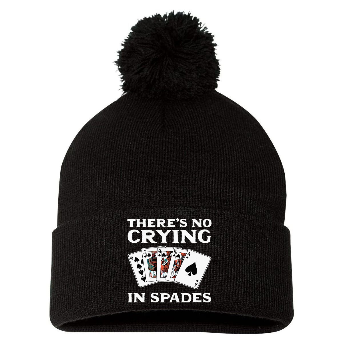 Theres No Crying In Spades Card Game Pom Pom 12in Knit Beanie