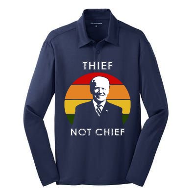 Thief Not Chief Funny Anti Joe Biden Silk Touch Performance Long Sleeve Polo