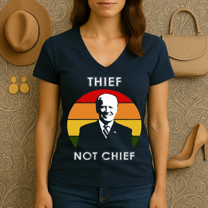 Thief Not Chief Funny Anti Joe Biden Women's V-Neck T-Shirt