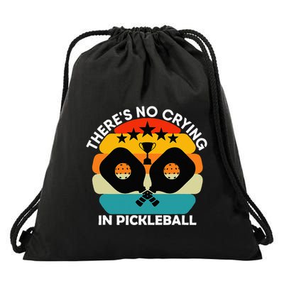 Theres No Crying In Pickleball Sports Love Funny Retro Drawstring Bag