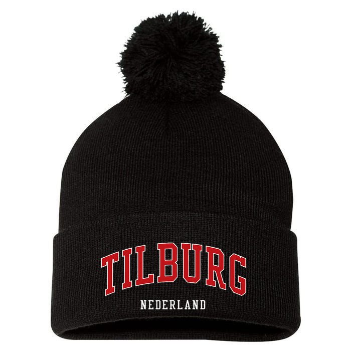 Tilburg Netherlands College University Style Pom Pom 12in Knit Beanie