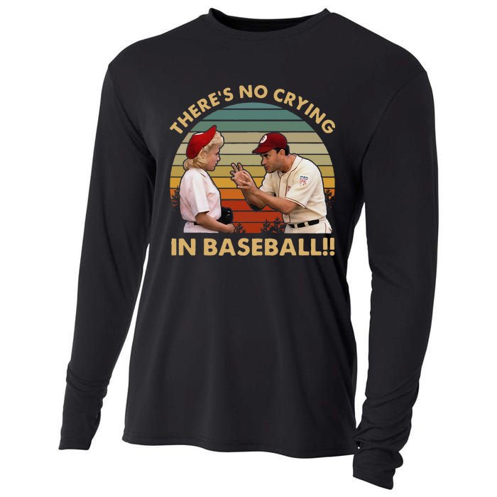 Theres No Crying In Funny Baseball Vintage Retro Cooling Performance Long Sleeve Crew