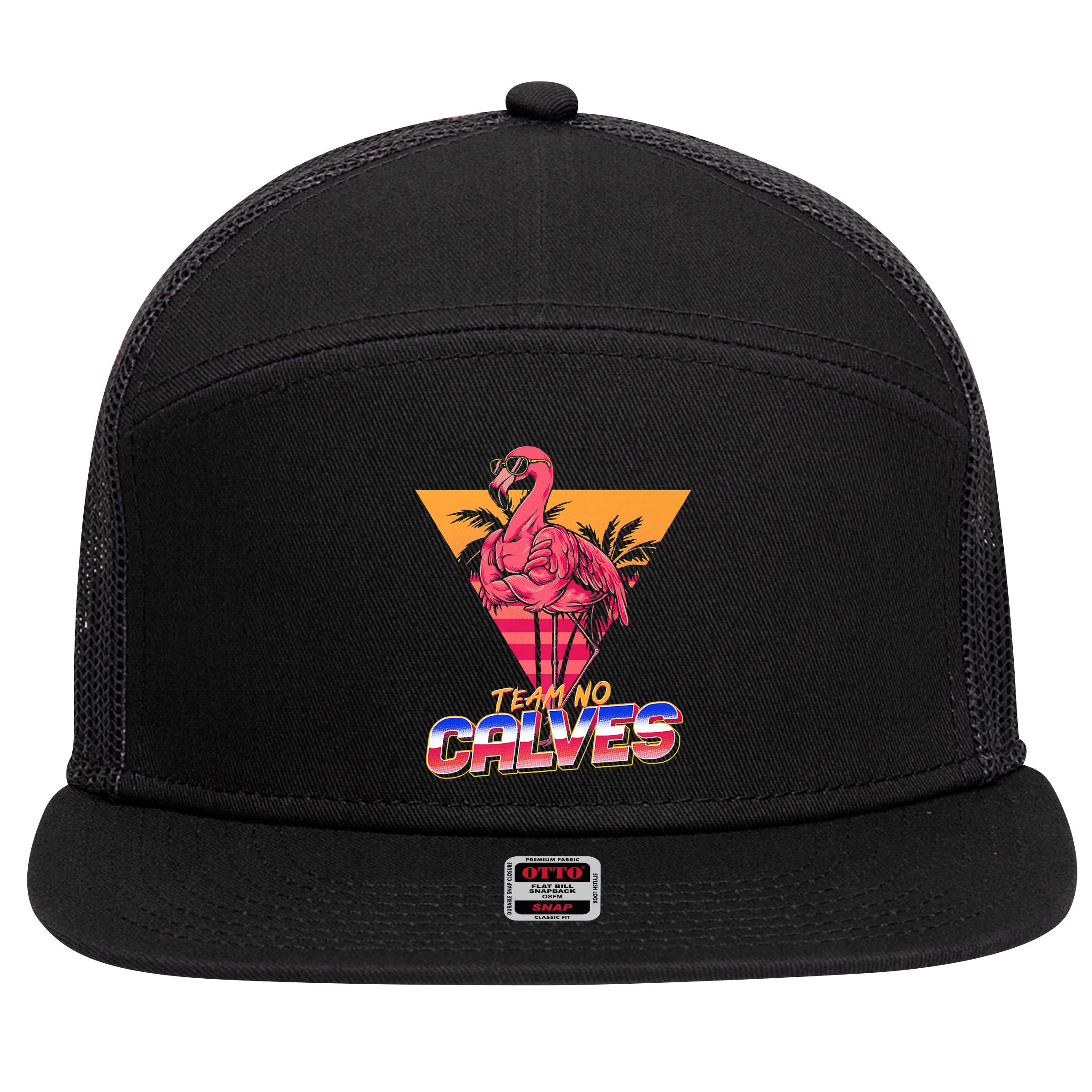Team No Calves Flamingo Bodybuilding Gym Fitness Training 7 Panel Mesh Trucker Snapback Hat