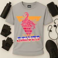 Team No Calves Flamingo Bodybuilding Gym Fitness Training Cooling Performance Crew T-Shirt
