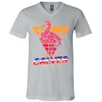 Team No Calves Flamingo Bodybuilding Gym Fitness Training V-Neck T-Shirt