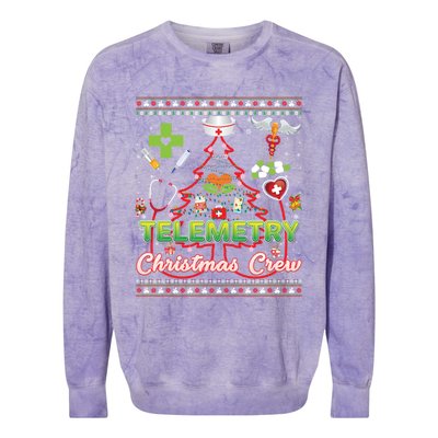 Telemetry Nurse Christmas Crew Tree Stethoscope Sweater Ugly Gift Colorblast Crewneck Sweatshirt