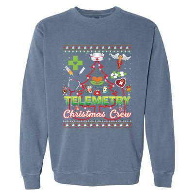 Telemetry Nurse Christmas Crew Tree Stethoscope Sweater Ugly Gift Garment-Dyed Sweatshirt