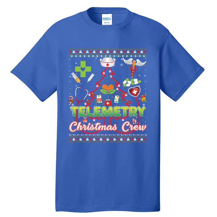 Telemetry Nurse Christmas Crew Tree Stethoscope Sweater Ugly Gift Tall T-Shirt