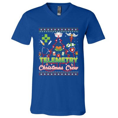 Telemetry Nurse Christmas Crew Tree Stethoscope Sweater Ugly Gift V-Neck T-Shirt