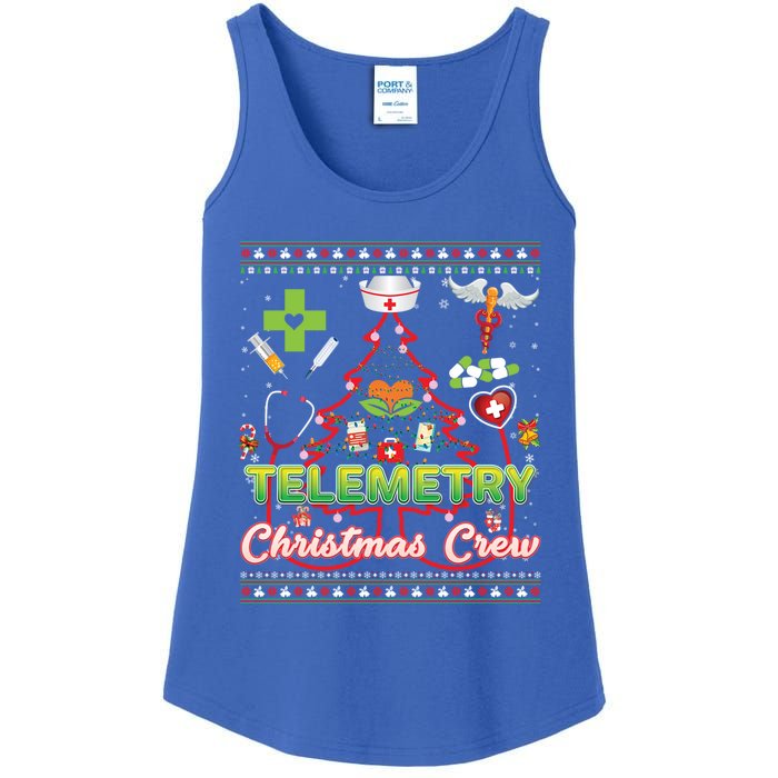 Telemetry Nurse Christmas Crew Tree Stethoscope Sweater Ugly Gift Ladies Essential Tank