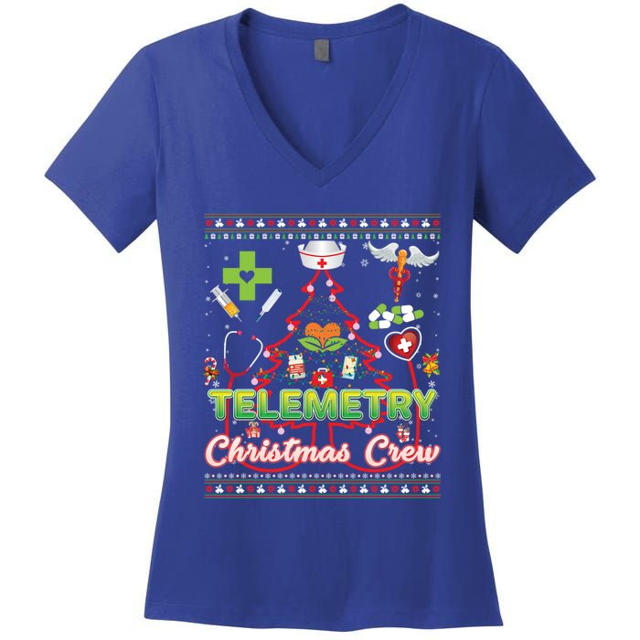 Telemetry Nurse Christmas Crew Tree Stethoscope Sweater Ugly Gift Women's V-Neck T-Shirt