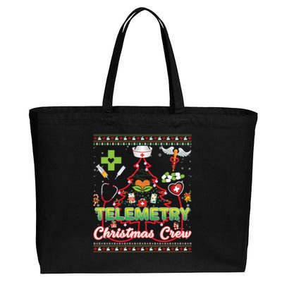 Telemetry Nurse Christmas Crew Tree Stethoscope Sweater Ugly Gift Cotton Canvas Jumbo Tote