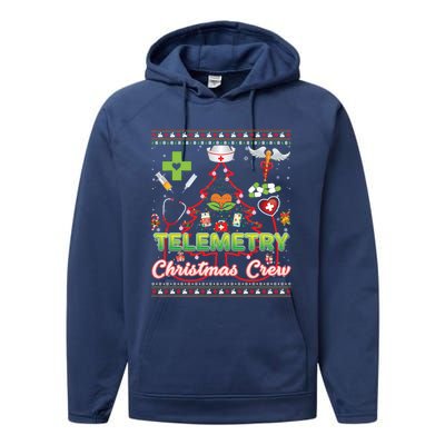 Telemetry Nurse Christmas Crew Tree Stethoscope Sweater Ugly Gift Performance Fleece Hoodie