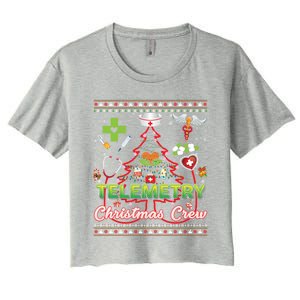 Telemetry Nurse Christmas Crew Tree Stethoscope Sweater Ugly Gift Women's Crop Top Tee