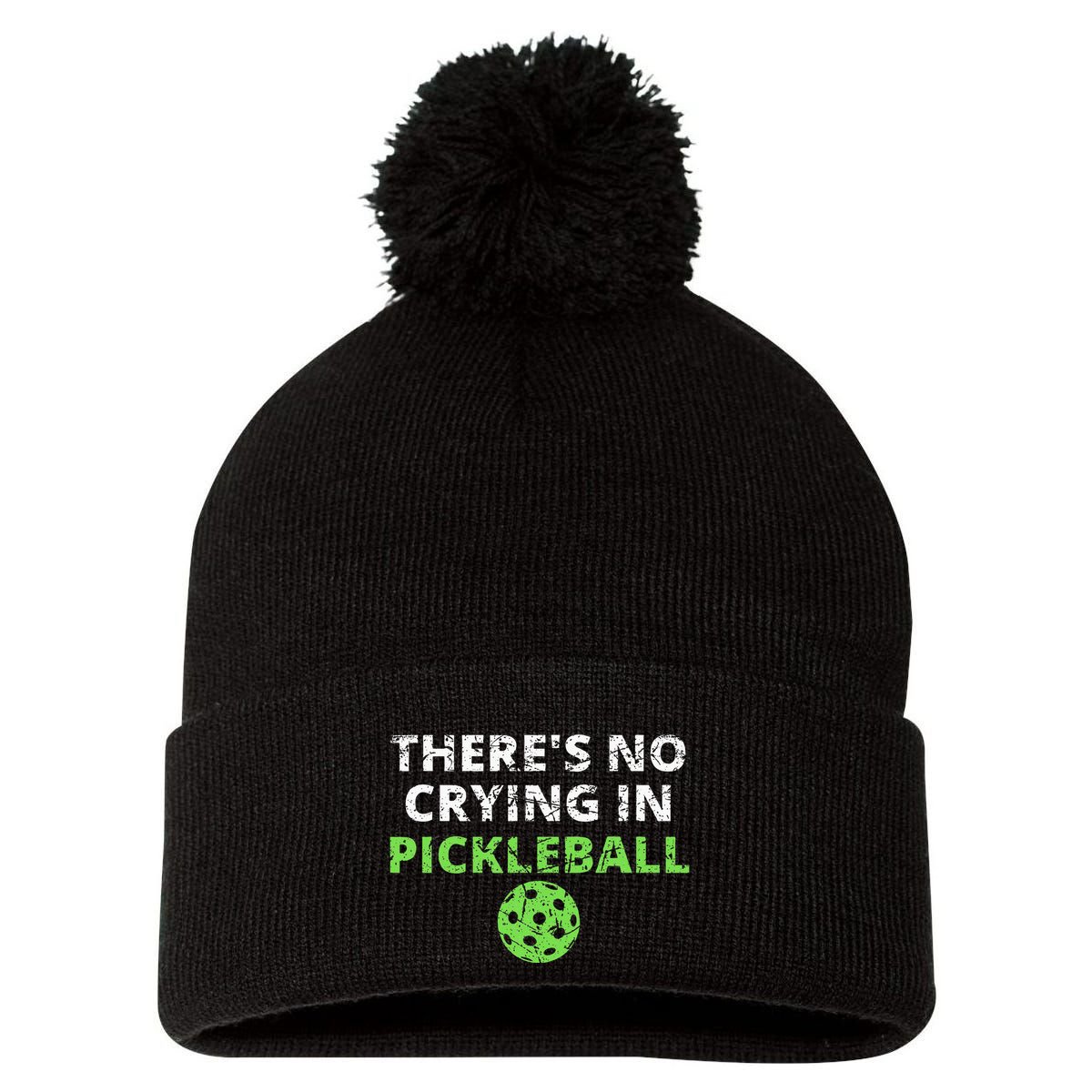 ThereS No Crying In Pickleball Paddles Sport Pom Pom 12in Knit Beanie