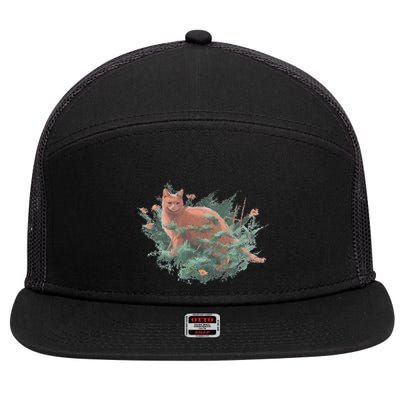 Threadless Nate Christenson Impressionist Cat 7 Panel Mesh Trucker Snapback Hat