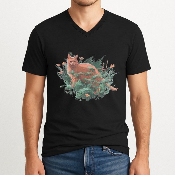 Threadless Nate Christenson Impressionist Cat V-Neck T-Shirt
