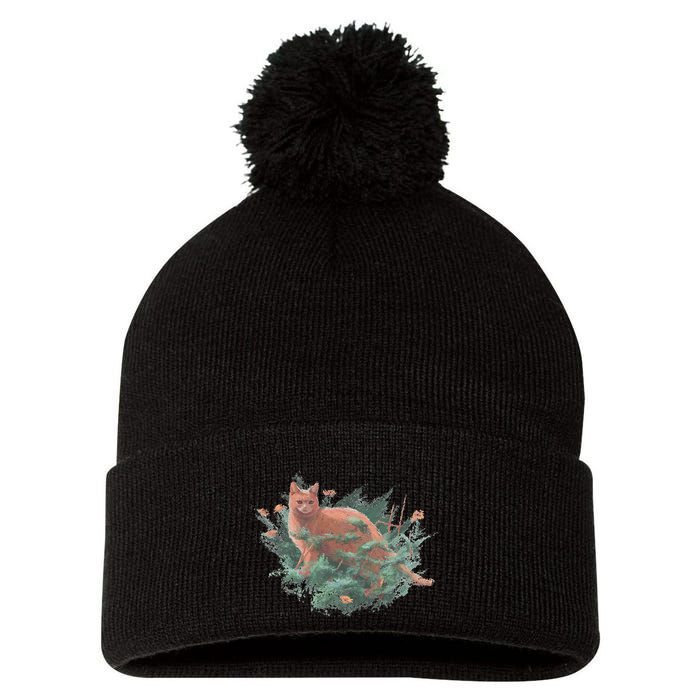 Threadless Nate Christenson Impressionist Cat Pom Pom 12in Knit Beanie