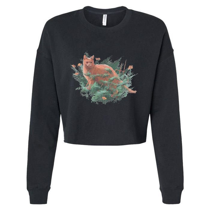 Threadless Nate Christenson Impressionist Cat Cropped Pullover Crew